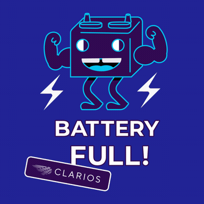 Battery Full Sign With Flexing Cartoon Battery GIF