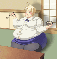 Bbw Anime Eating Flying Button GIF