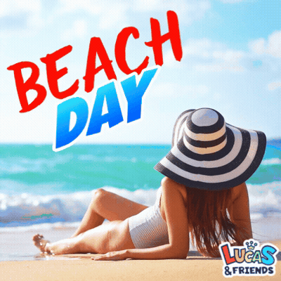 Beach Day Woman In Striped Hat GIF
