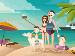Beach Family Selfie Animation GIF