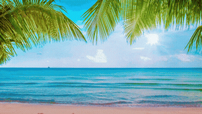 Beach Painting With Palm Trees And Sun GIF
