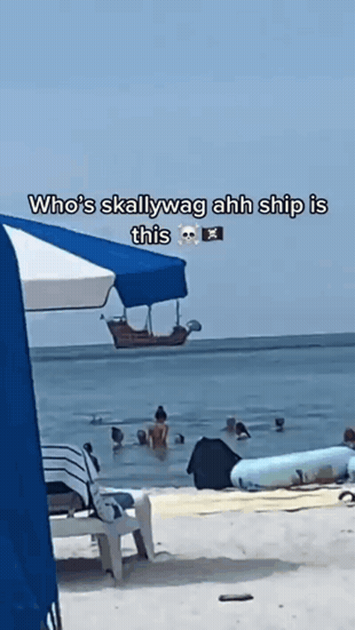 Beach Scene Who's Skallywag Ahh Ship Is This X GIF
