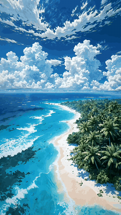 Beach With Palm Trees And Blue Sky GIF