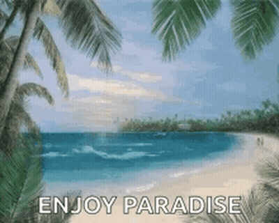 Beach With Palm Trees Saying Enjoy Paradise GIF
