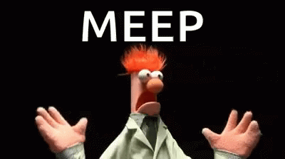 Beaker From The Muppet Show Is Making A Funny Face With His Arms Outstretched And The Word Meep Written Above Him . GIF