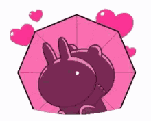 Bear And Cony Sweet Kiss Raining Hearts Umbrella GIF