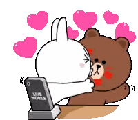 Bear And Rabbit Hugging With Hearts Sticker