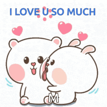 Bear And Rabbit Kissing I Love You GIF