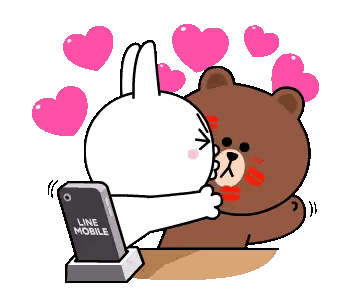 Bear And Rabbit Kissing In Front Of Line Mobile Sticker