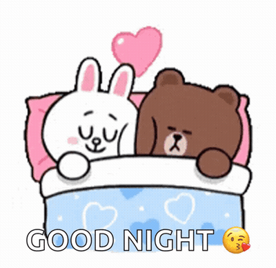 Bear And Rabbit Laying In Bed Saying Good Night GIF