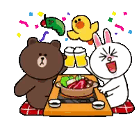 Bear And Rabbit Toasting With Beer Sticker