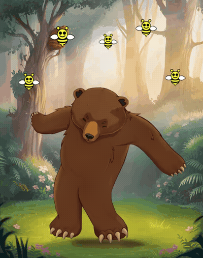Bear Dancing In Forest With Bees GIF