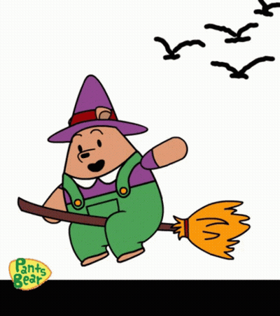 Bear Flying On Broom Saying Pants Bear GIF