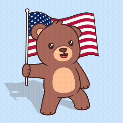 Bear Holding American Flag With W On Chest GIF