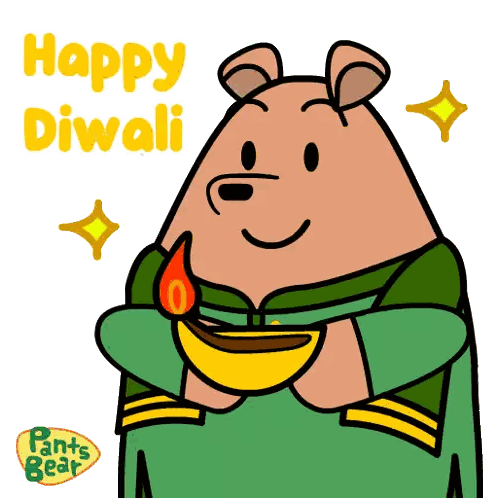 Bear Holding Candle Happy Diwali Sticker