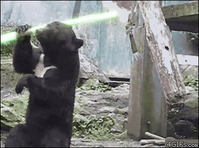 Bear Holding Green Light Saber GIF
