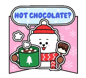 Bear Holding Hot Chocolate And Marshmallow Sticker