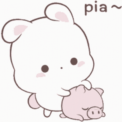 Bear Holding Pig With Word Pia Above GIF