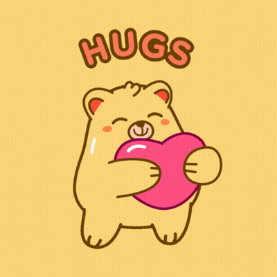 Bear Holding Pink Heart Saying Hugs GIF