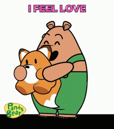 Bear Holding Stuffed Animal Saying I Feel Love GIF