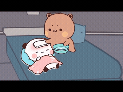 Bear Holding Water Bowl Next To Sick Panda GIF