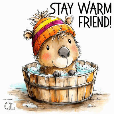 Bear In Bathtub Saying Stay Warm Friend GIF