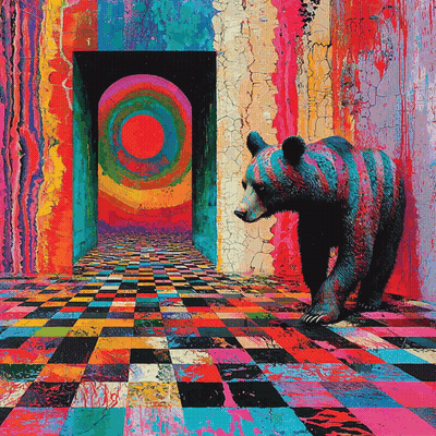 Bear In Front Of Colorful Wall GIF
