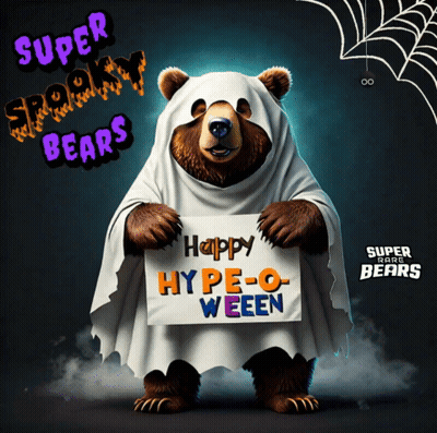 Bear In Ghost Costume Holding Happy Hype-O Weeen Sign GIF
