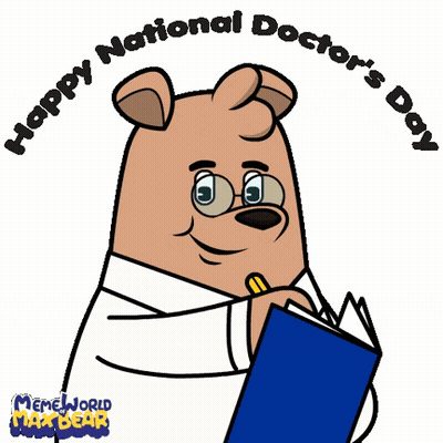 Bear in Lab Coat Holding Book Happy Doctor's Day