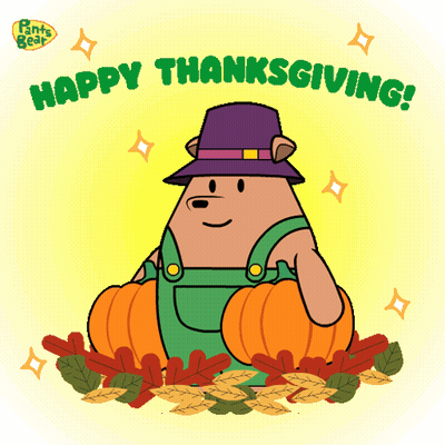 Bear In Overalls And Pilgrim Hat Saying Happy Thanksgiving GIF