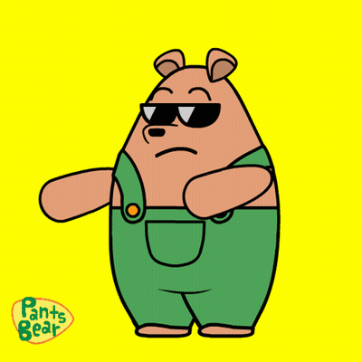 Oso con gafas de sol y overol diciendo 'Pants Bear' GIF