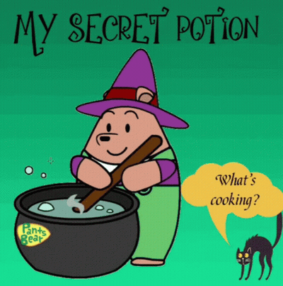 Bear In Witch Hat Stirring Cauldron My Secret Potion GIF