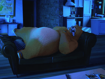 Bear Laying On Couch With Tongue Out GIF