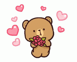 Bear Love Bouncing Mocha With Flowers GIF