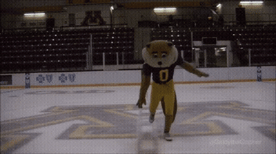 Bear Mascot In Number 0 Jersey On Ice Rink GIF