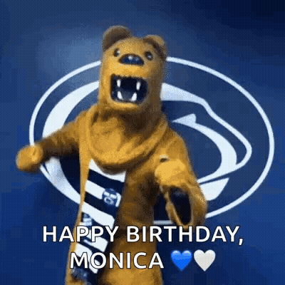 Bear Mascot Says Happy Birthday To Monica GIF