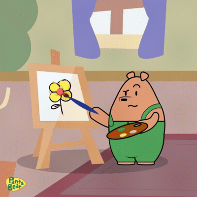 Bear Painting Flower With Pants GIF