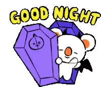 Bear Peeking Out Of Coffin Saying Good Night Sticker