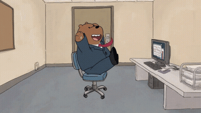 Bear Sitting In Office Chair With Feet Up GIF
