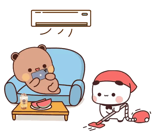 Bear Sitting On Couch With Vacuuming Bear Sticker