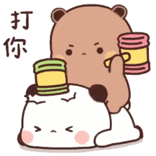Bear Sitting On Panda Holding Food Can Sticker