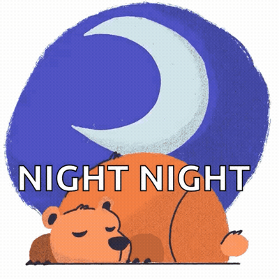 Bear Sleeping Under Crescent Moon Saying Night Night GIF