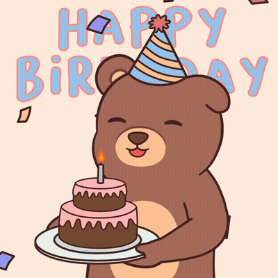 Bear Wearing Party Hat Holding Birthday Cake GIF