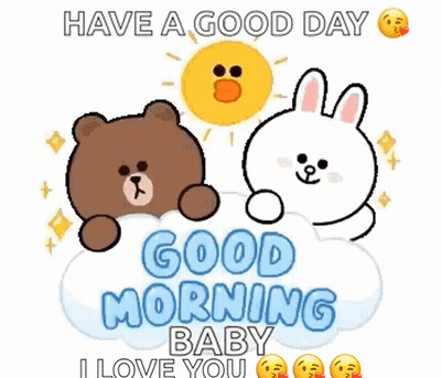 Bear White Rabbit On Cloud Good Morning Baby GIF