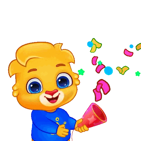 Bear With Blue Shirt And Confetti Cannon Sticker