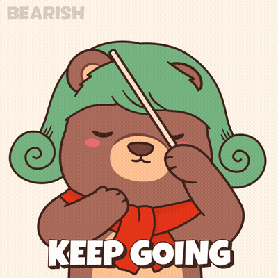 Bear With Green Hat And Red Scarf Holding Stick Saying Keep Going GIF