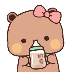 Bear With Pink Bow And Milk Sticker