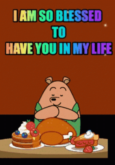 Bear With Turkey And Pancakes Says I Am So Blessed GIF