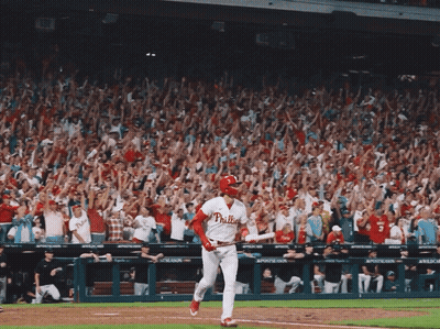 Bearded Baseball Player In Blue Philly Jersey GIF