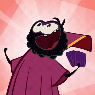 Bearded Cartoon Character Holding Stack Of Cards GIF